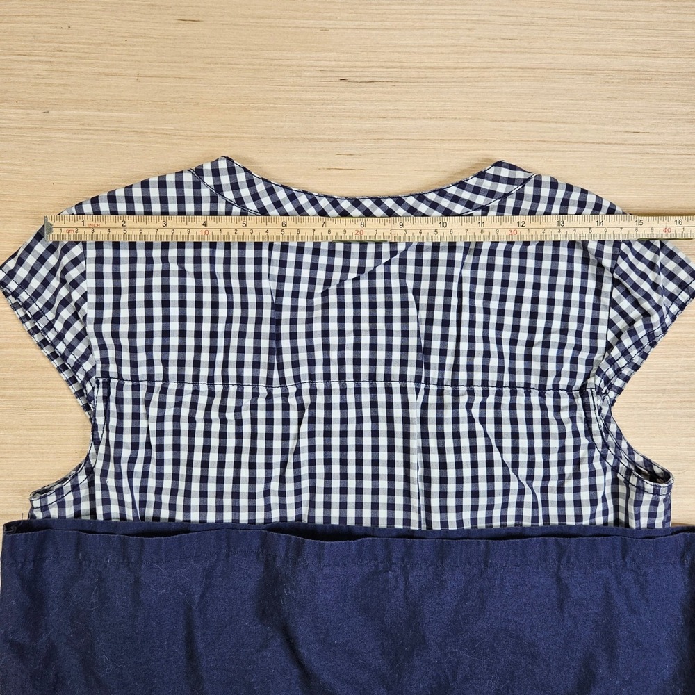 J Crew Gingham Dress Womens 6 Preppy Navy Cap Sleeve Cotton Pocket Shift 25716 - Picture 10 of 11